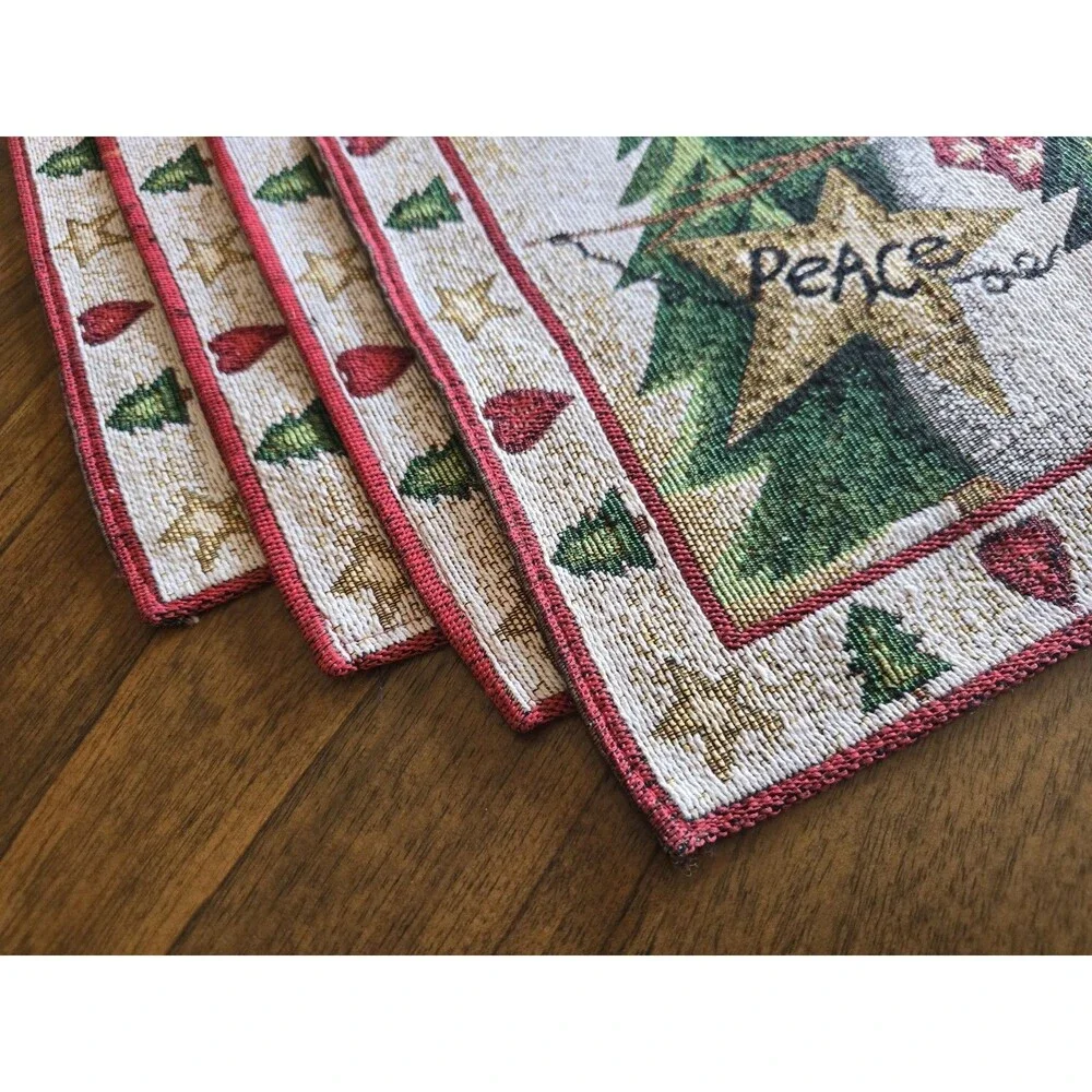 Christmas Snowman Tapestry Placemats Set of 4 Peace Joy Love Holiday Table Decor